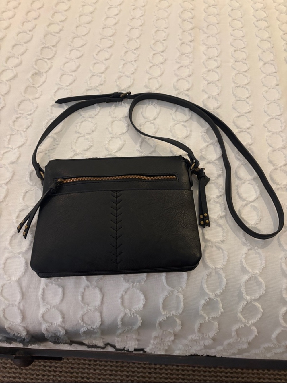 Women's Black Crossbody Bag with Front Zip Pocket